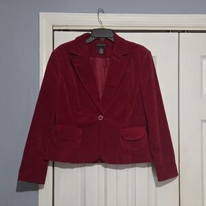 Goodclothes Women's Burgundy Velvet Like Single-Button Blazer